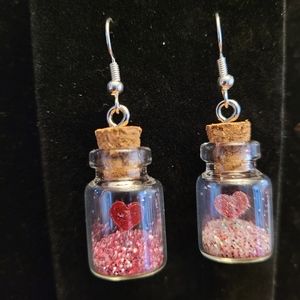 Glass Bottle Floating Heart Earrings